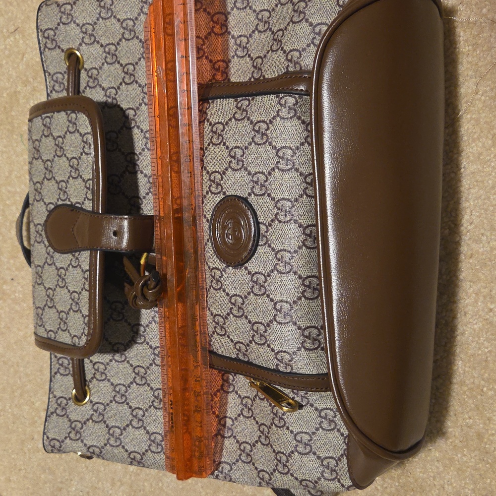 Cream and Brown Backpack with Signature Monogram13lx10d - Picture 8 of 8